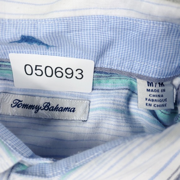 Tommy Bahama Shirt Mens Medium Blue Striped Linen Blend Button Up Long Sleeve - Picture 7 of 7